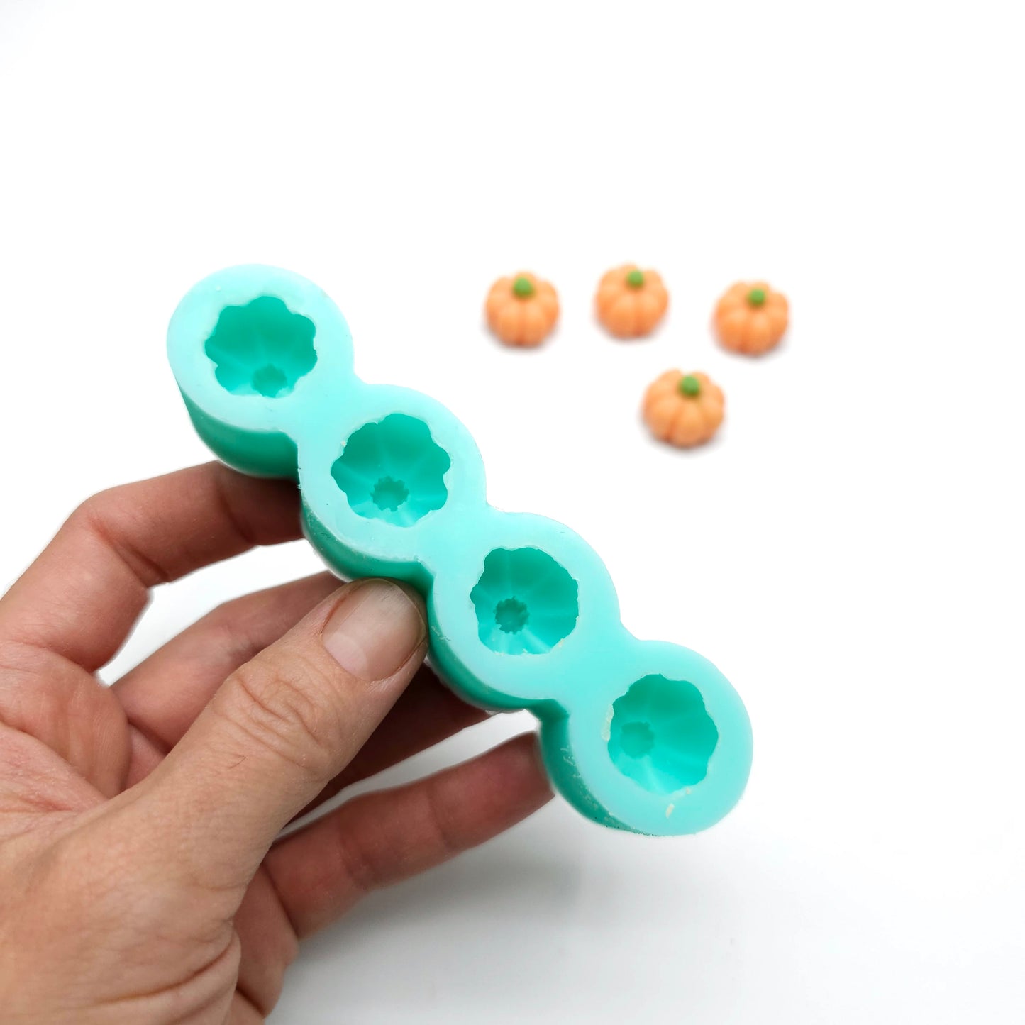 Mini Pumpkin Mold, 4 Cavity Silicone Mold for Candle Embeds, Soap Embeds, Chocolate mold, Miniature Autumn Décor, and Polymer Clay Projects