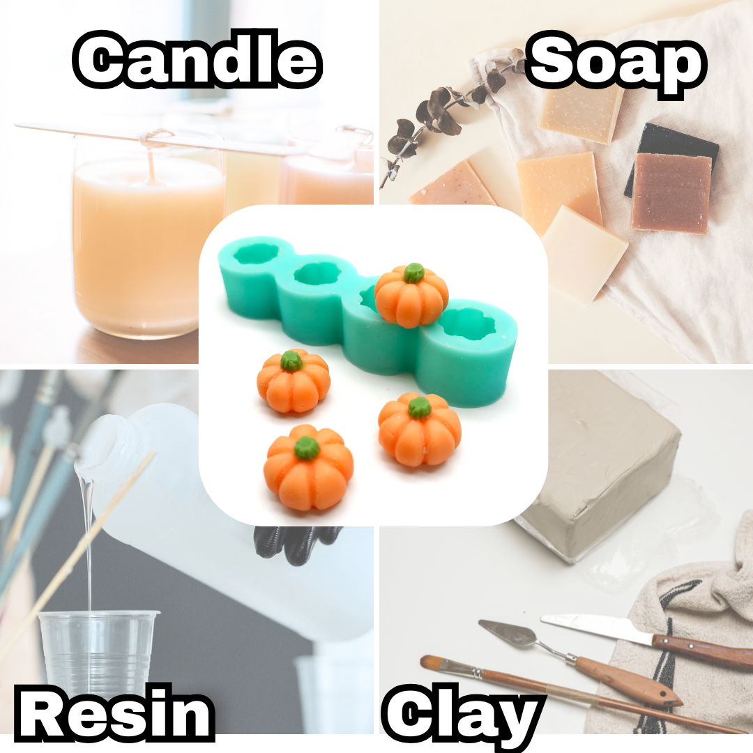 Mini Pumpkin Mold, 4 Cavity Silicone Mold for Candle Embeds, Soap Embeds, Chocolate mold, Miniature Autumn Décor, and Polymer Clay Projects