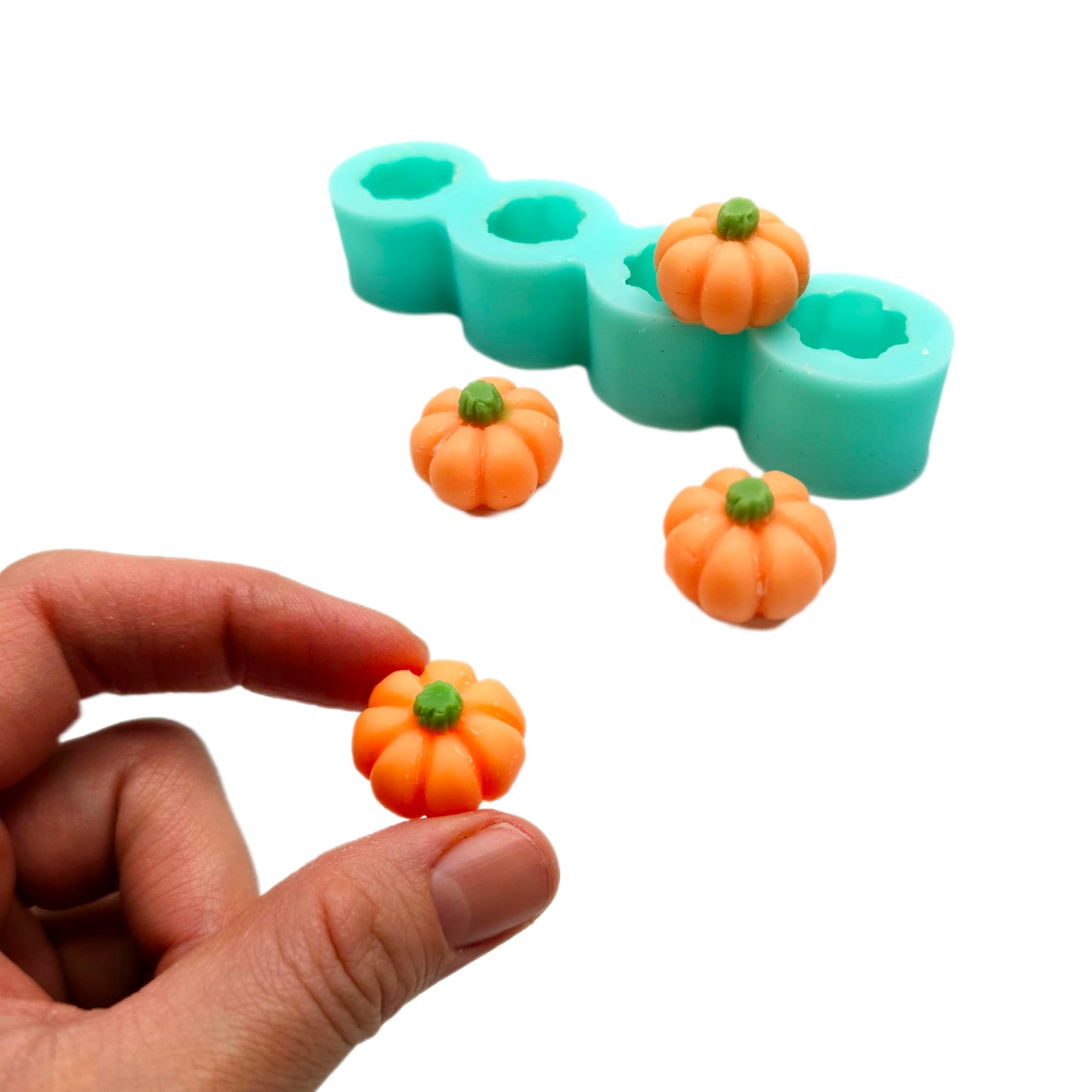 Mini Pumpkin Mold, 4 Cavity Silicone Mold for Candle Embeds, Soap Embeds, Chocolate mold, Miniature Autumn Décor, and Polymer Clay Projects