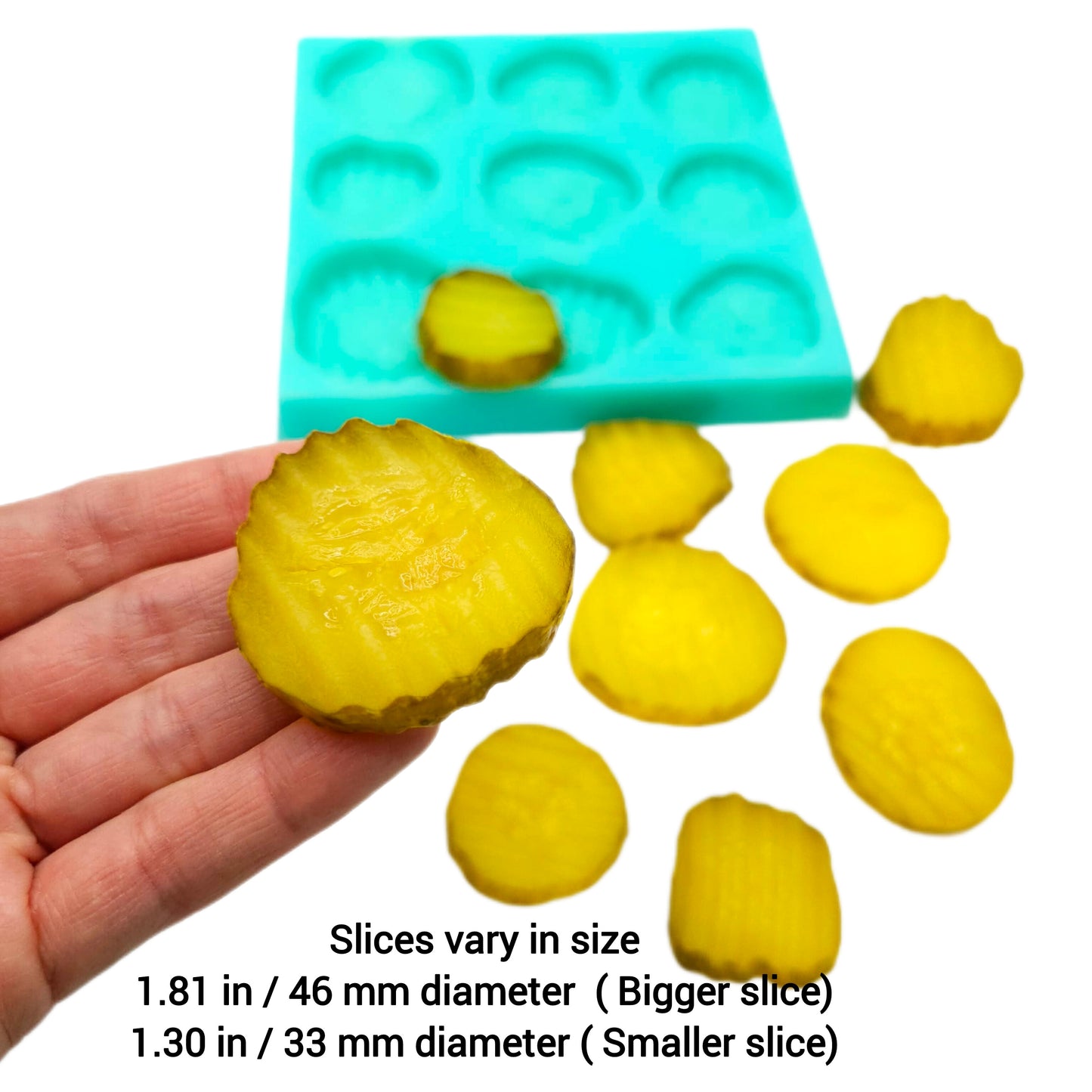 Pickle slices crinkle cut slices silicone mold pickle cucumber slices Silicone Mold Wax mold Resin mold Soap mold Realistic Flexible mold NT056