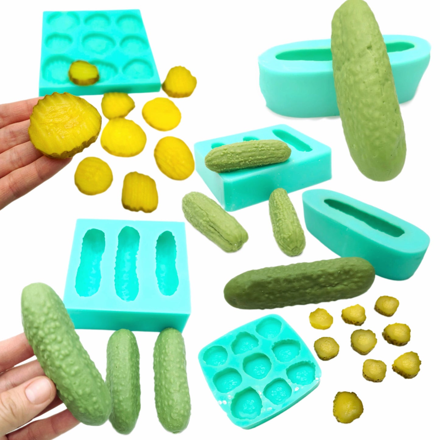 Pickle Molds collection set 6 of silicone molds pickle cucumber slices Silicone Mold Wax mold Resin mold Soap mold Realistic Flexible mold