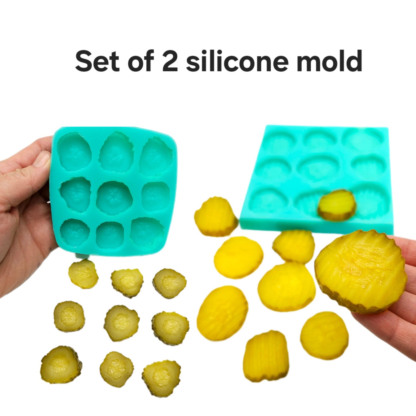 Pickle slices set of 2 silicone mold pickle cucumber slices Silicone Mold Wax mold Resin mold Soap mold Realistic Flexible mold
