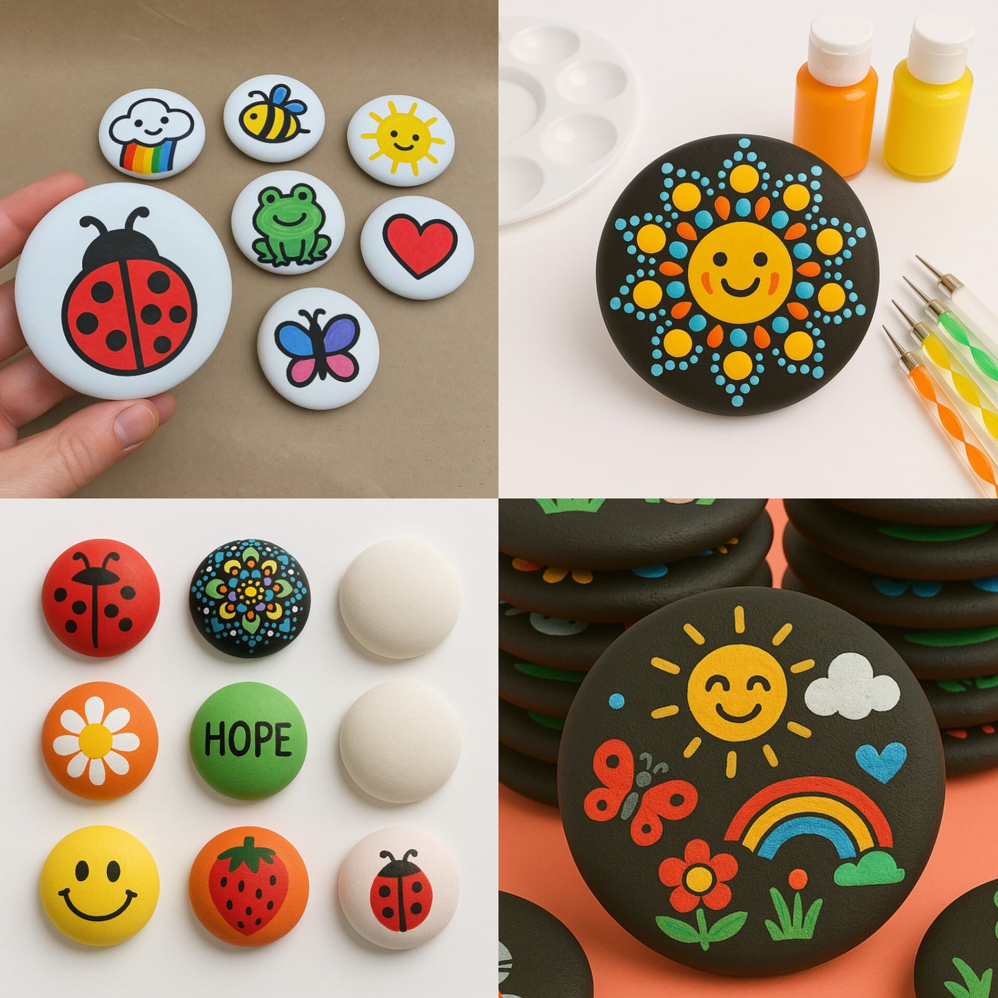 3" Handmade Craft stones Set 14 stones for Kids, Artists & Families, painting stones DIY Painting Stones plaster mandala stones