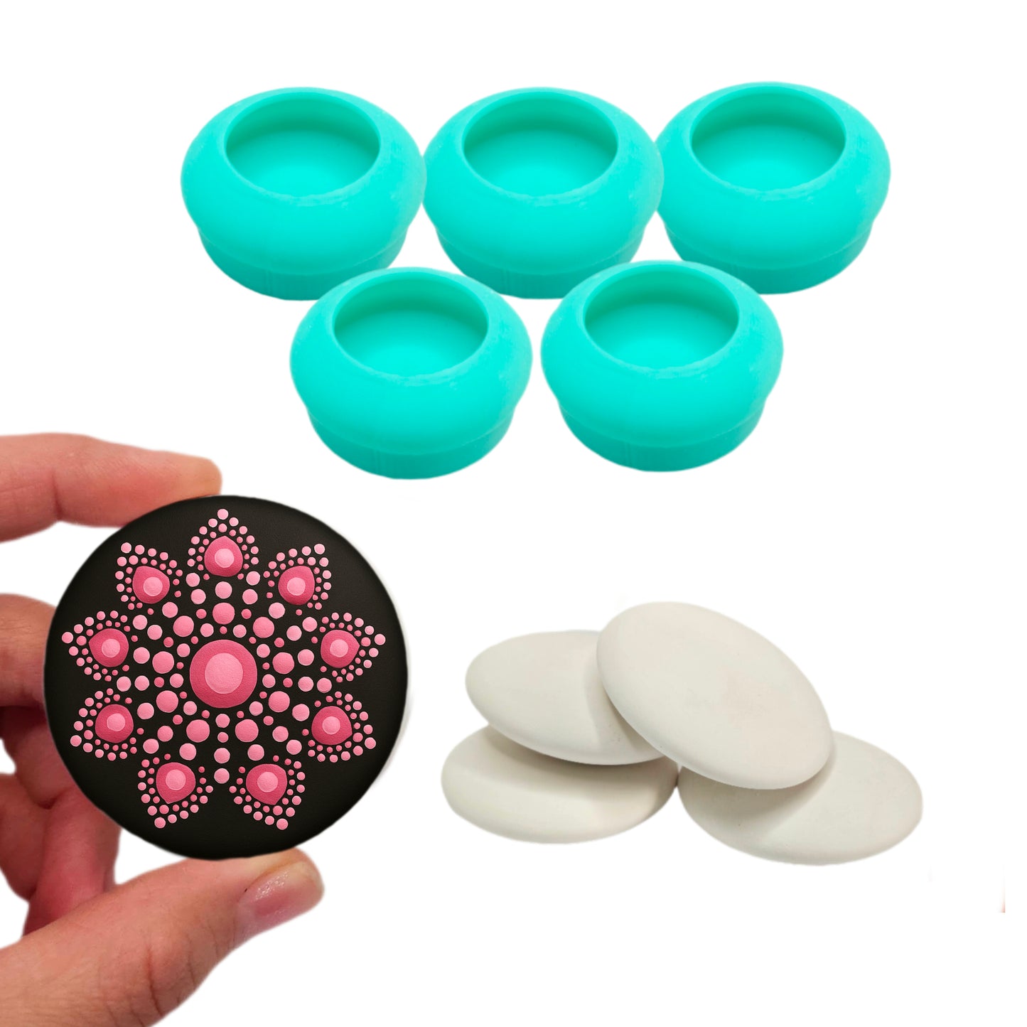 Mandala Stone Silicone Molds, Mandala dotting art molds, stones making molds plaster round stone making