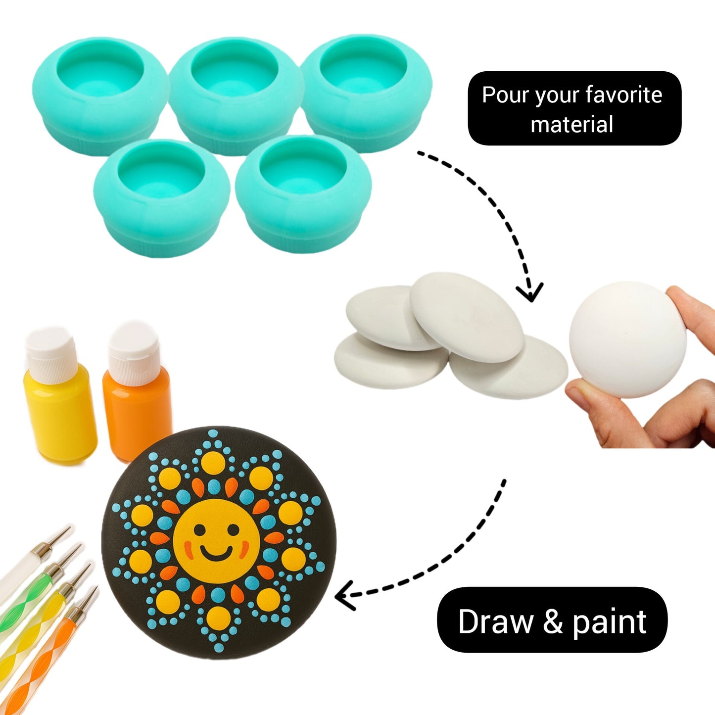 Mandala Stone Silicone Molds, Mandala dotting art molds, stones making molds plaster round stone making