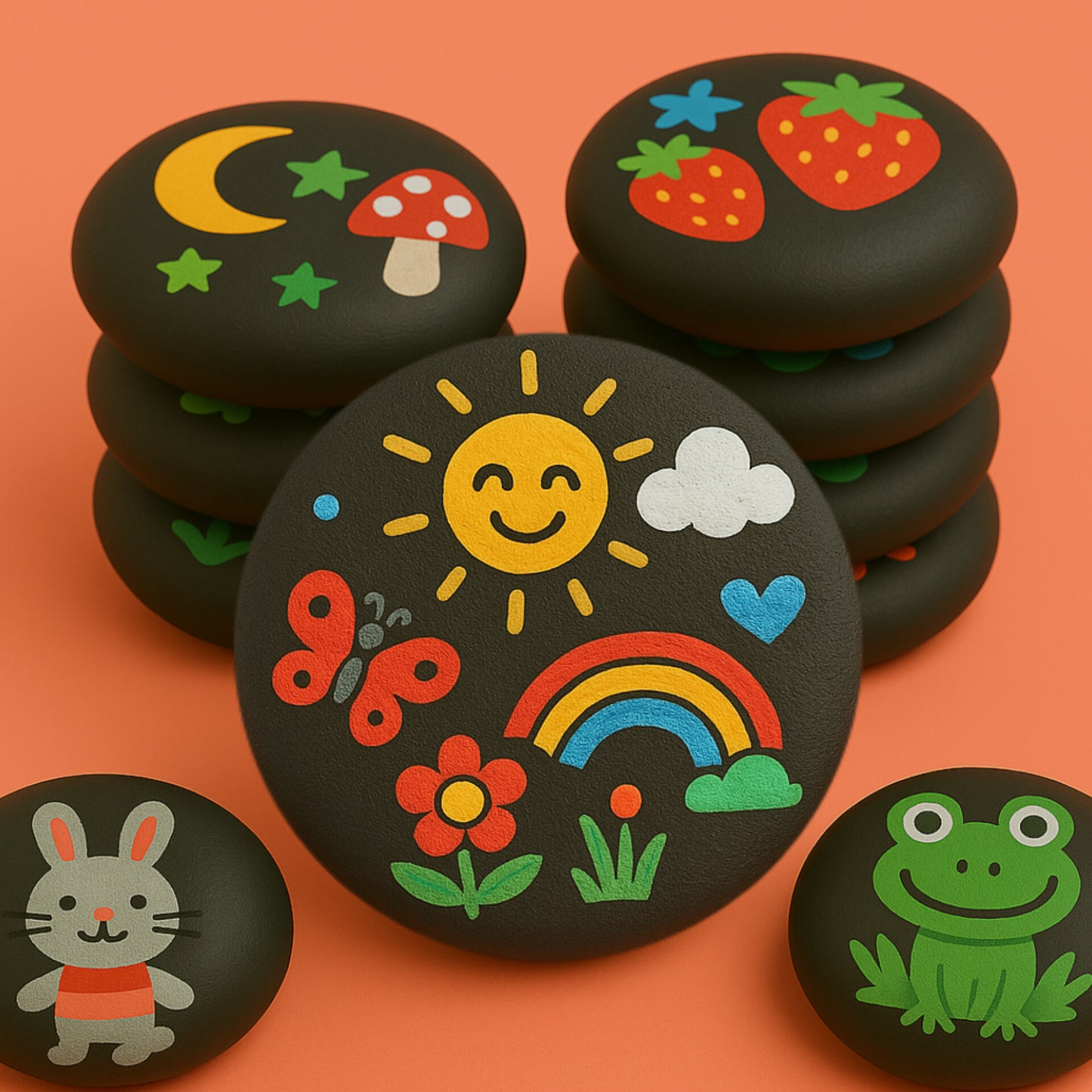 3" Handmade Craft stones Set 14 stones for Kids, Artists & Families, painting stones DIY Painting Stones plaster mandala stones
