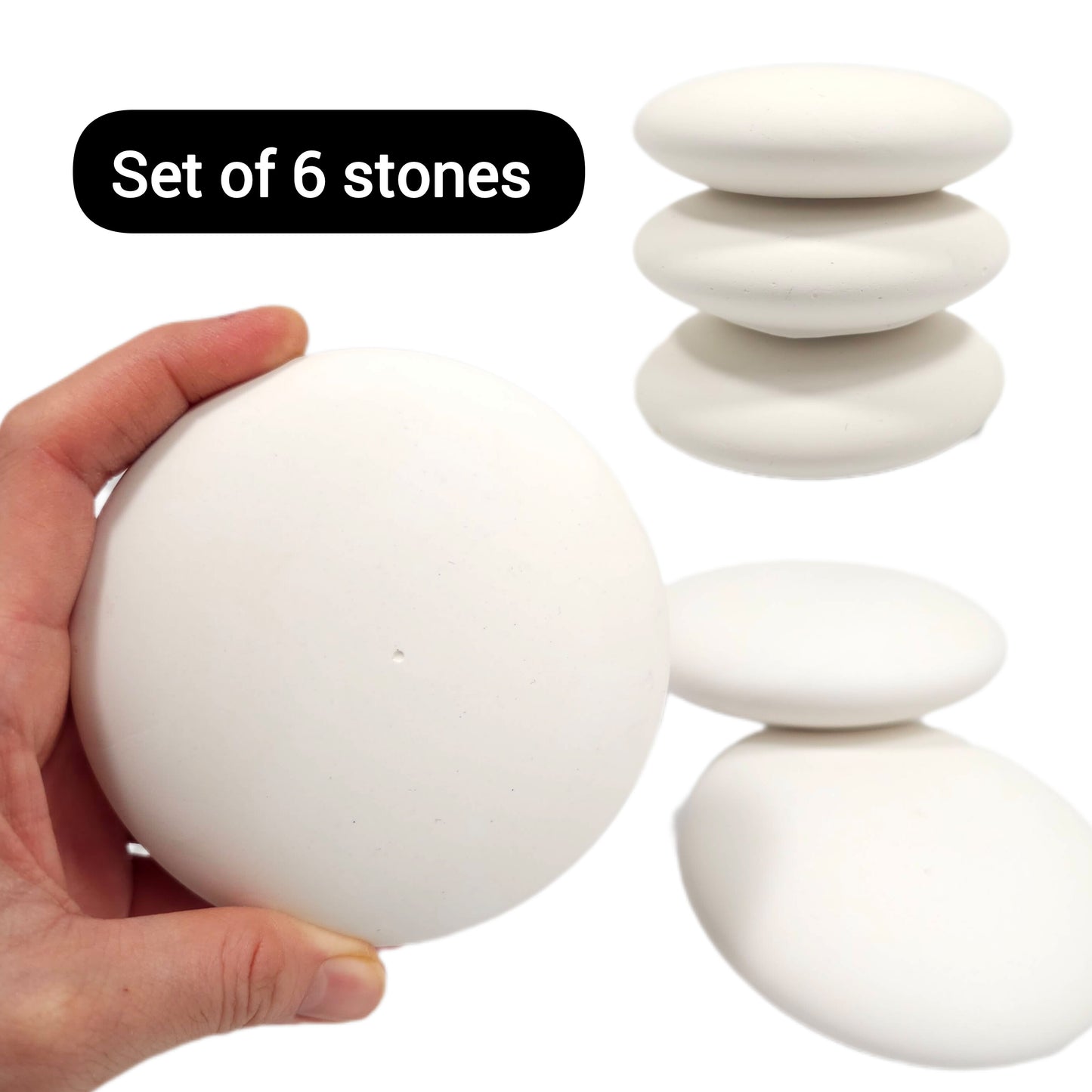 Plaster Painting Stones – Handmade 4” Smooth White Craft Rocks with Center Dot – Acrylic Paint Art, DIY Kids Crafts, Garden Decor