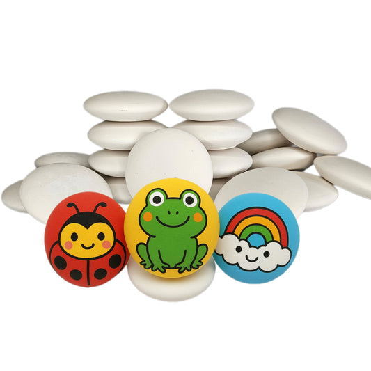 Handmade 3” Plaster Painting Stones Set of 28 – Smooth White Craft Rocks with Center Dot – Acrylic Paint Art, DIY Kids Crafts, Garden Decor