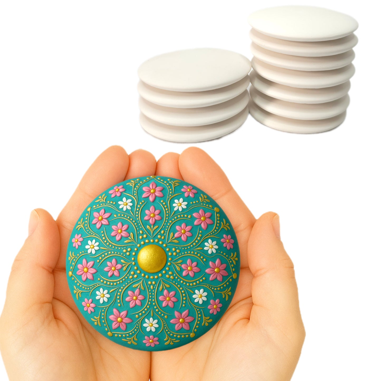 Smooth Flat-Back Painting Rocks with Center Dot for Mandala & Dotting Art, Thin 3” Plaster Stones , Lightweight Craft Surface