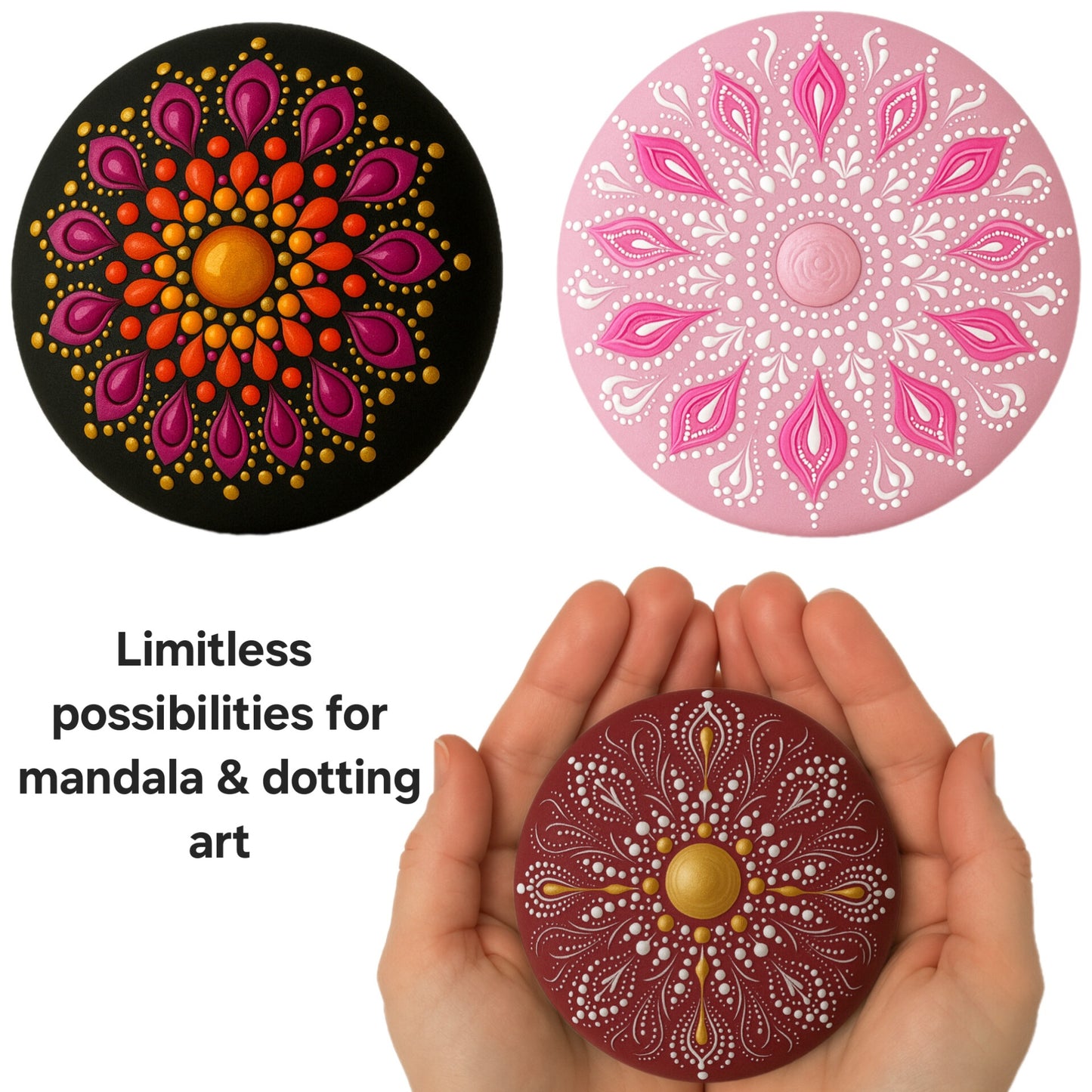Smooth Flat-Back Painting Rocks with Center Dot for Mandala & Dotting Art, Thin 3” Plaster Stones , Lightweight Craft Surface