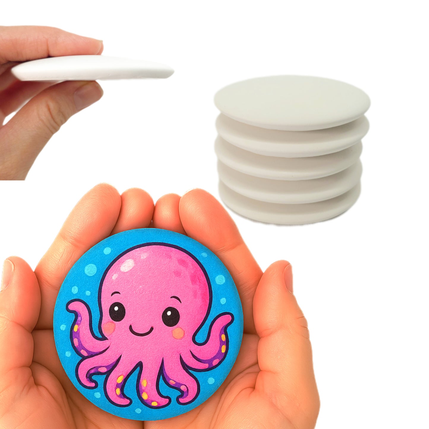Thin 3” Plaster Stones – Smooth Flat-Back Painting Rocks with Center Dot for Mandala & Dotting Art, Lightweight Craft Surface