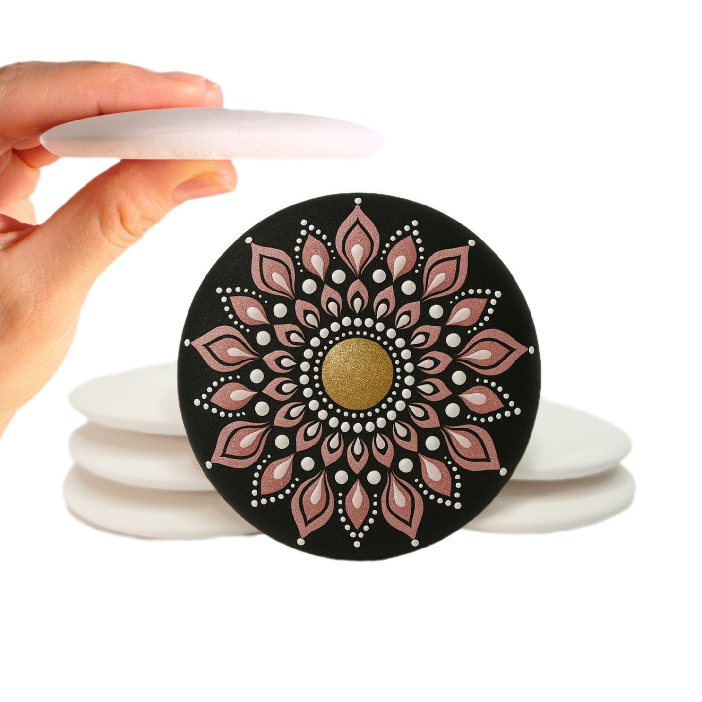Smooth Flat-Back Painting Rocks with Center Dot for Mandala & Dotting Art, Thin 3” Plaster Stones , Lightweight Craft Surface