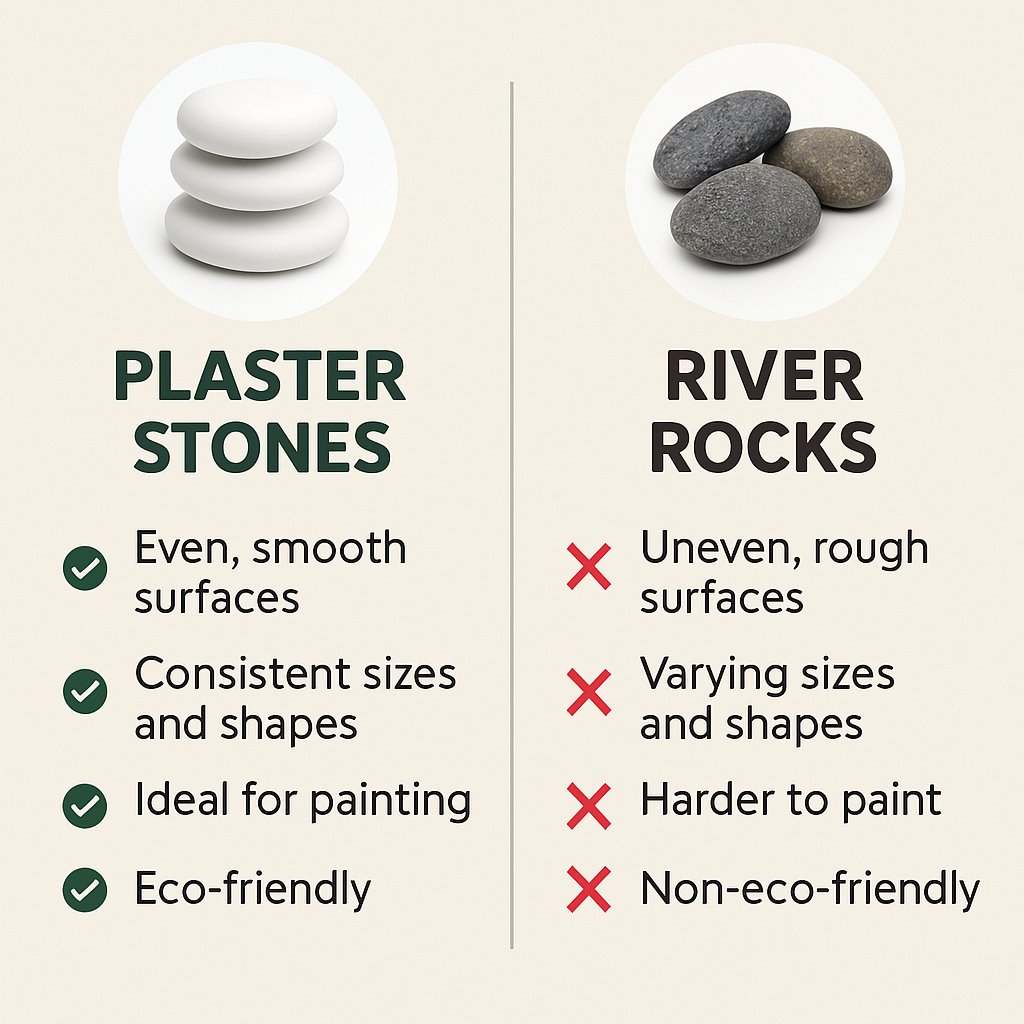 Smooth White Craft Rocks with Center Dot Plaster Painting Stones – Handmade 4” stones Acrylic Paint Art, DIY Kids Crafts, Garden Decor