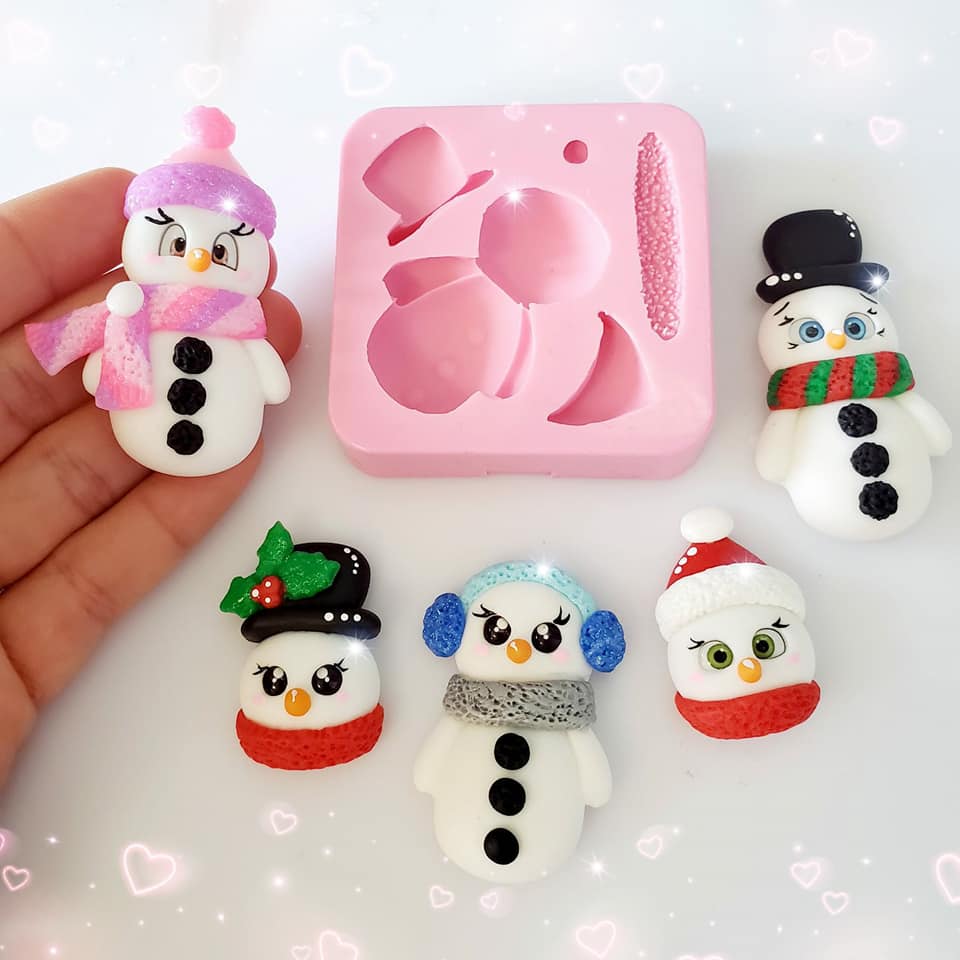 Snowman Silicone Mold for Fondant, Resin, Clay, Miniatures, Cupcake Toppers, MS073