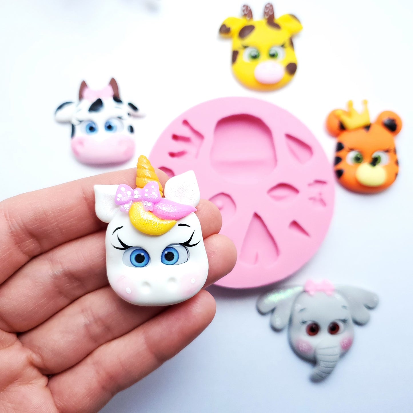 Multi Animal Face Silicone Mold MS075 for Cake Toppers Resin Miniatures Crafts