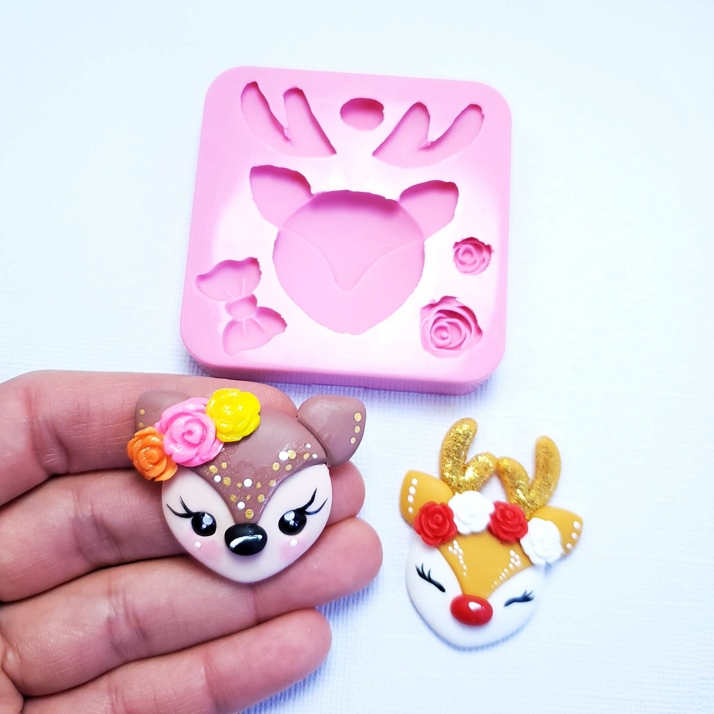 Cute Reindeer Silicone Mold for Fondant Resin Clay Jewelry and Cupcake Decorations