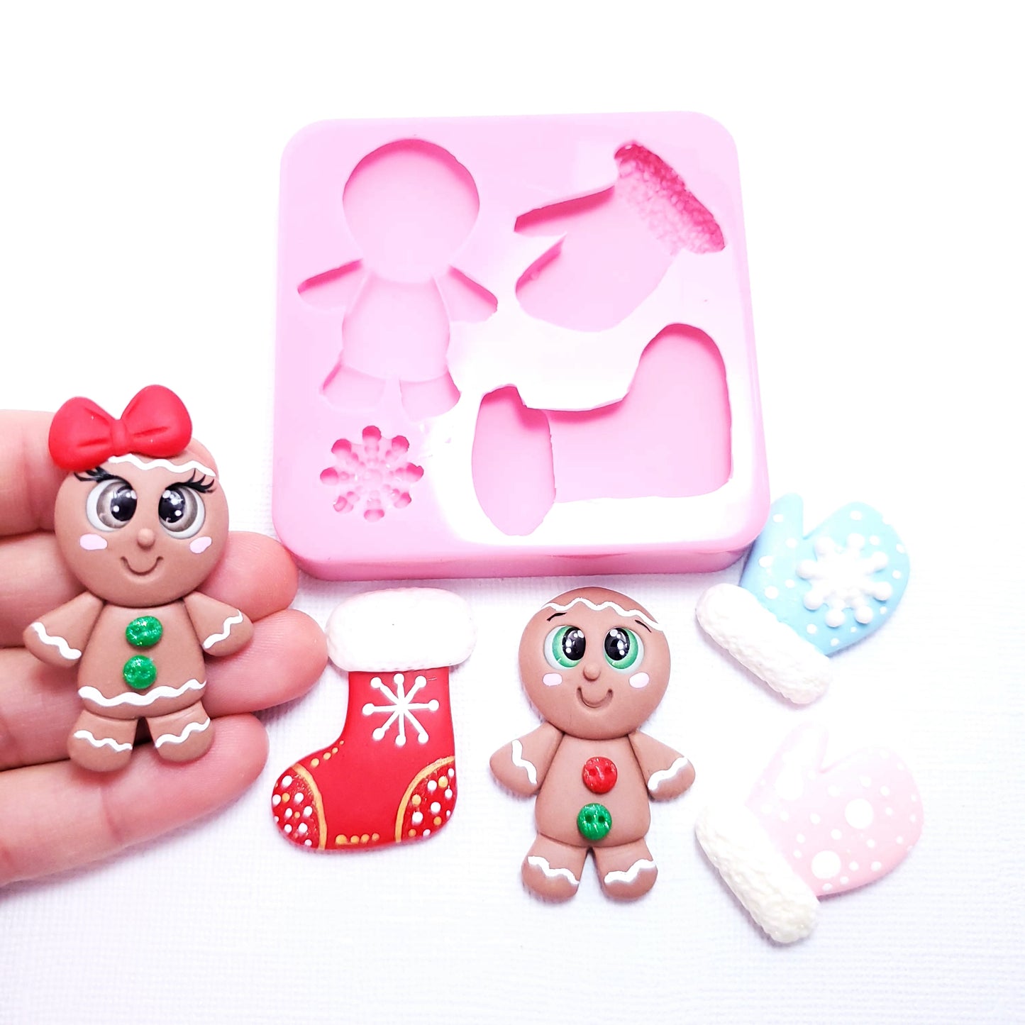 Gingerbread Christmas Silicone Mold for Fondant, Clay, Resin, Miniatures MS113