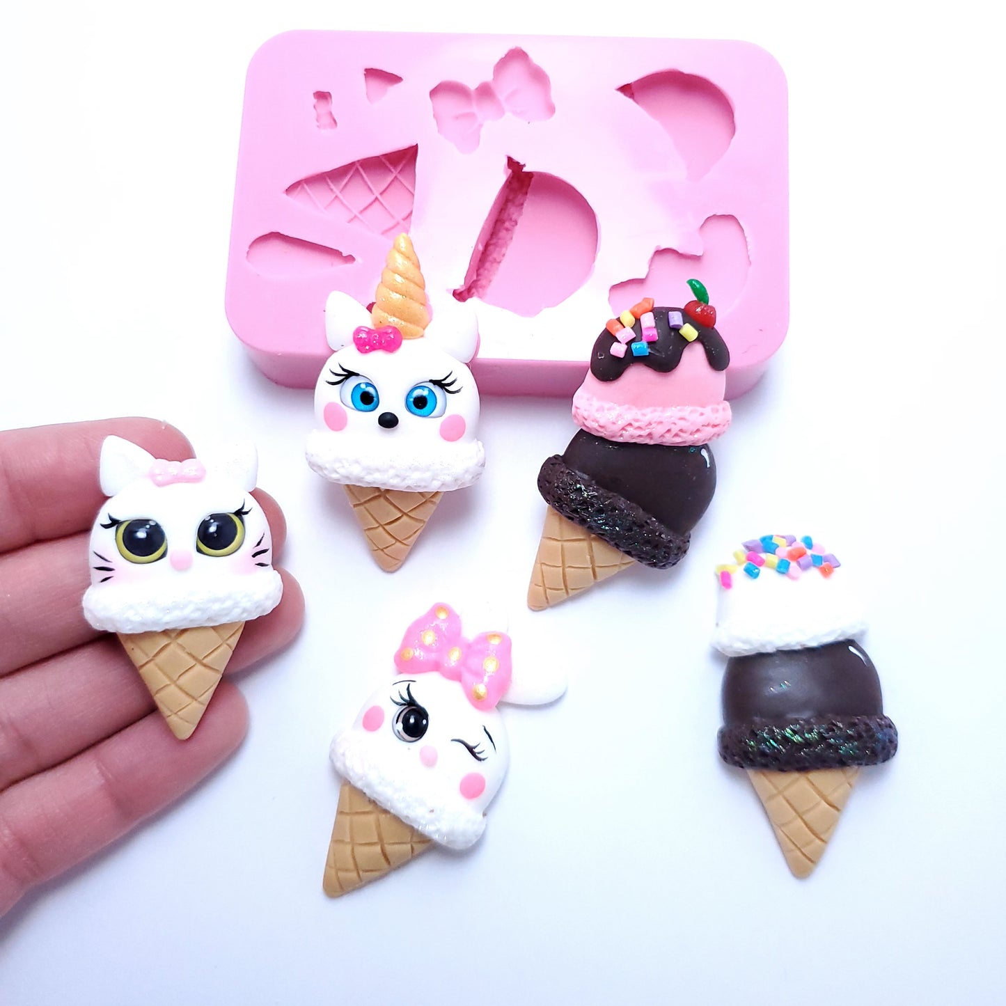 Cute Ice Cream Cone Silicone Mold for Miniatures, Fondant, Resin and Clay Crafts