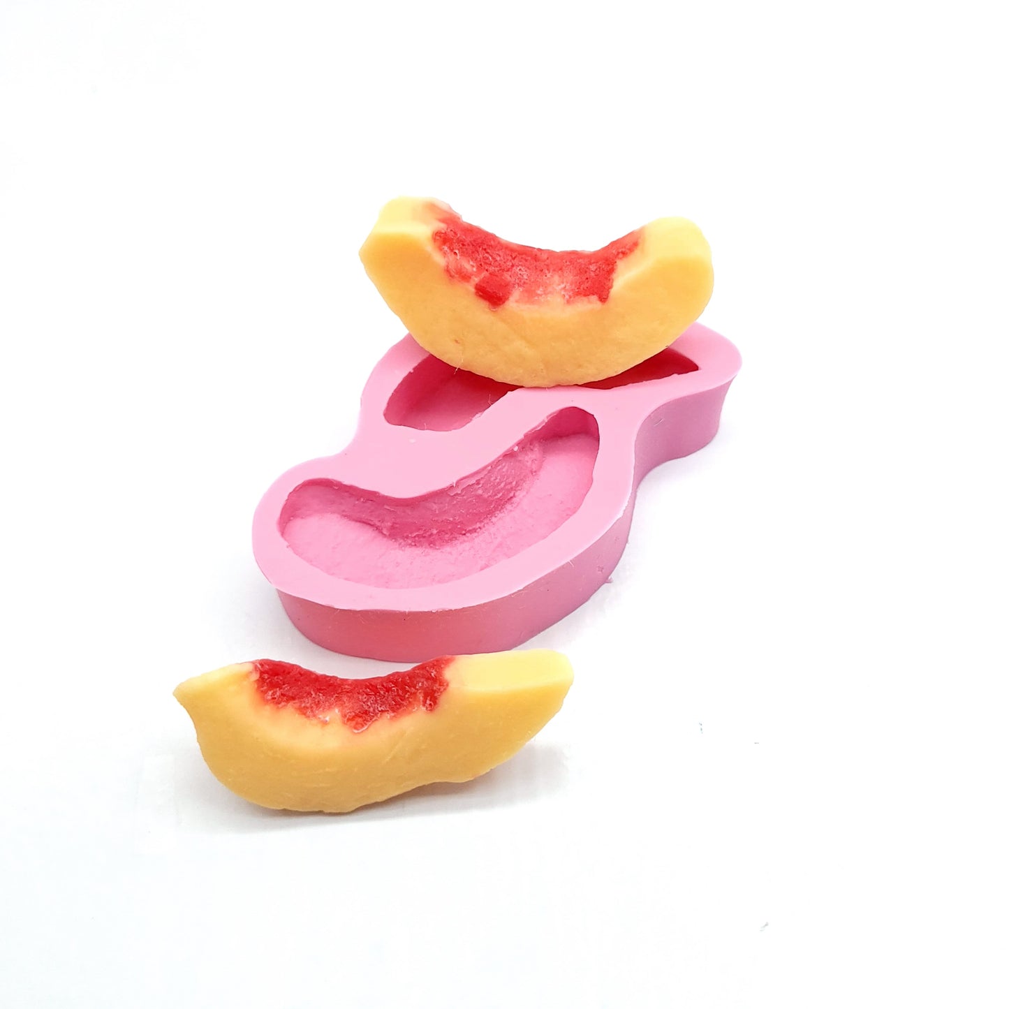 Peach slices 2 Cavities Silicone Mold Wax mold Resin mold Soap mold Realistic Flexible mold NC048
