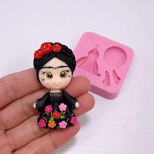 Frida Doll Silicone Mold for Miniatures Fondant Resin Clay Multi-Project Crafts MS884