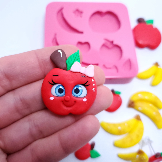 Apples and Bananas Cute Silicone Mold for Fondant Resin Clay Miniatures