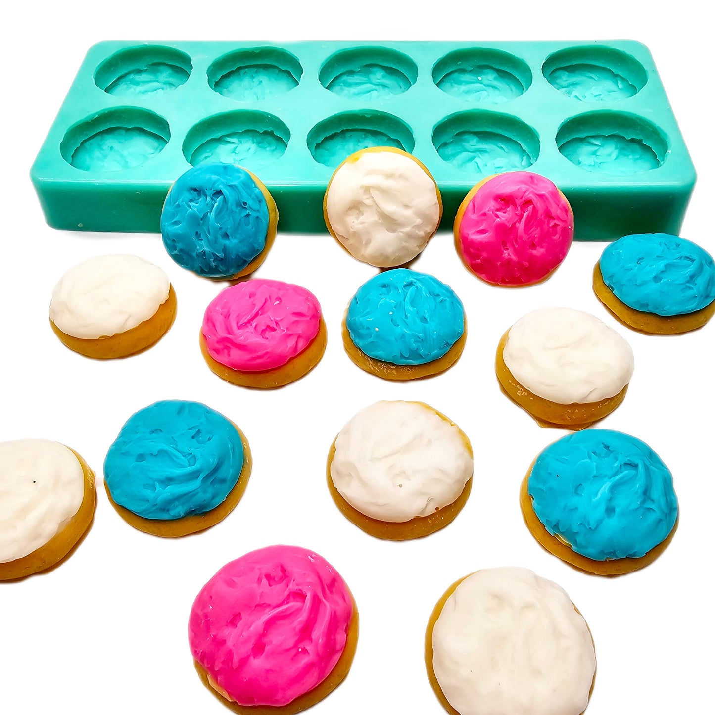 10 Cavities Mini Frosted Cookies Candle Silicone Mold, Soap mold, Mold for Wax, Mold for Resin, sugar cookie wax melts mold NC102