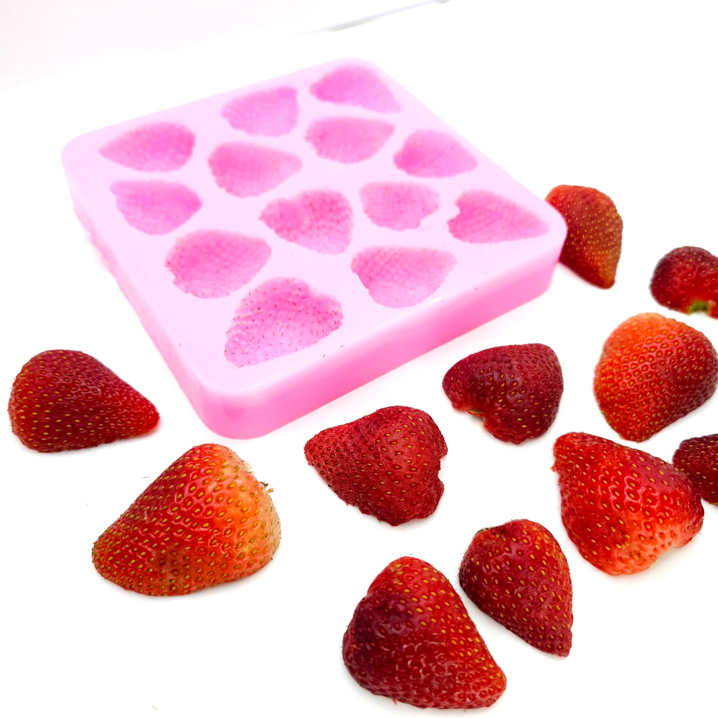 Strawberry halves 13 cavity silicone mold, realistic fruit half strawberry mold, wax melts mold, soap embeds mold NS023