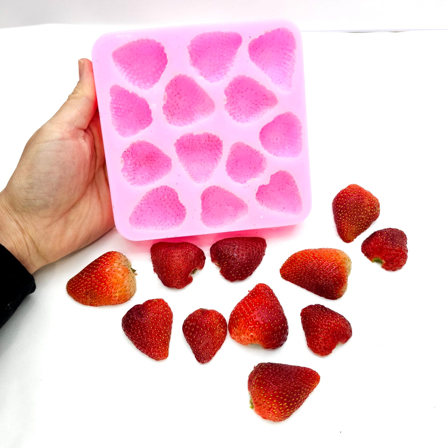 Strawberry halves 13 cavity silicone mold, realistic fruit half strawberry mold, wax melts mold, soap embeds mold NS023