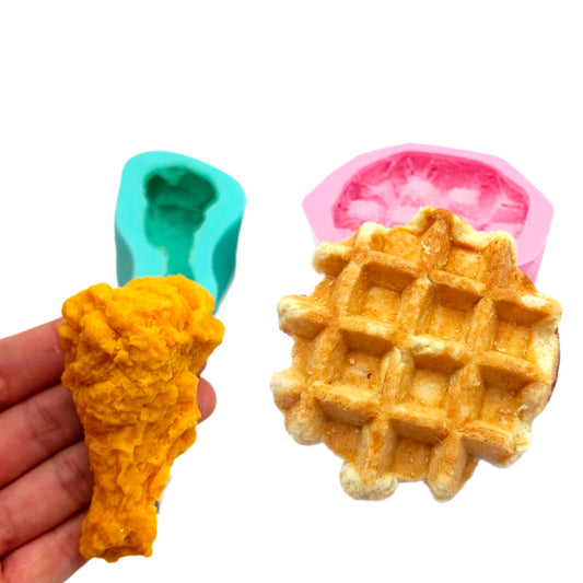 Belgian waffle Silicone Candle Mold and chicken wing mold Perfect for Wax and Resin Crafting set of 2 molds