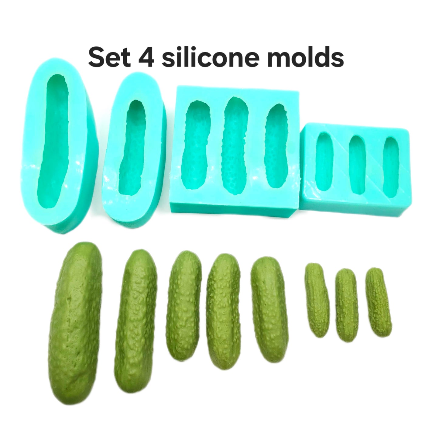 Pickle mold, set of 4 molds whole pickles silicone mold wax melt pickle mold, soap making mold resin art mold assorted size pickles