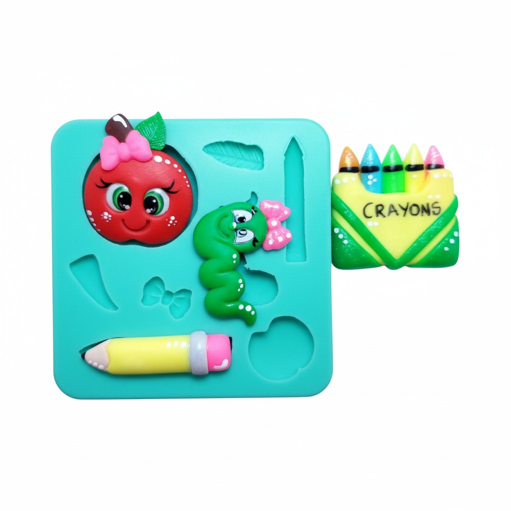 Back to School Multi-Project Silicone Mold with Apple Pencil Crayons MS001