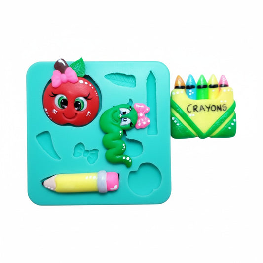 Back to School Multi-Project Silicone Mold with Apple Pencil Crayons MS001