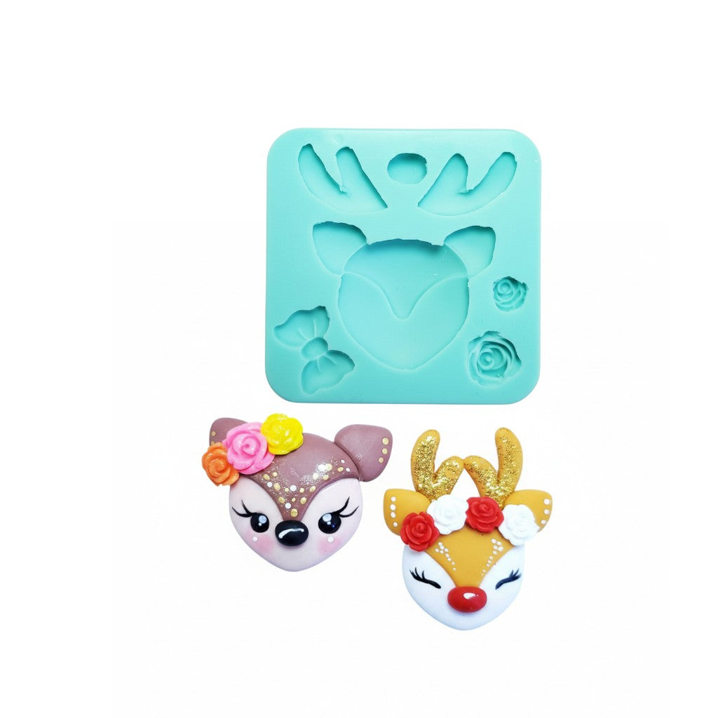 Cute Reindeer Silicone Mold for Fondant Resin Clay Jewelry and Cupcake Decorations