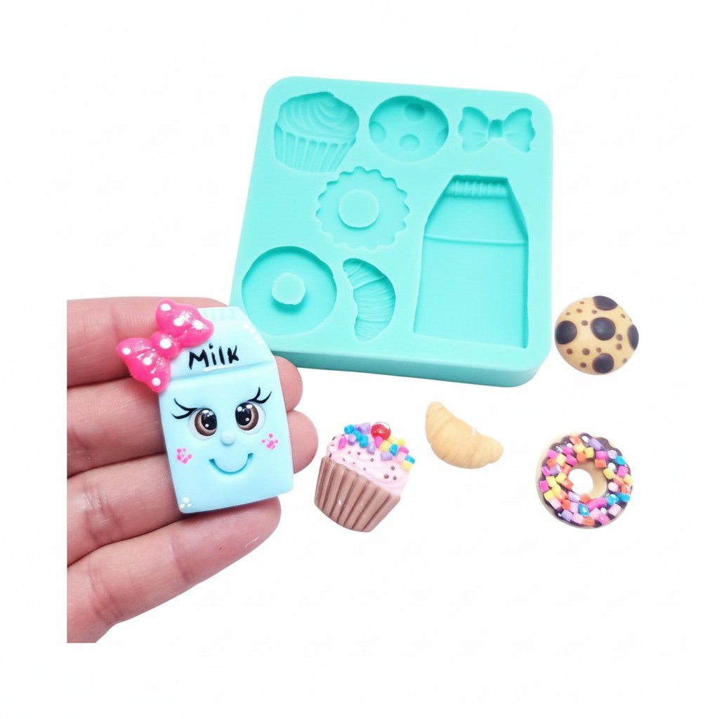 Cute Milk Cookies Mini Food Silicone Mold for Clay Resin Fondant MS038