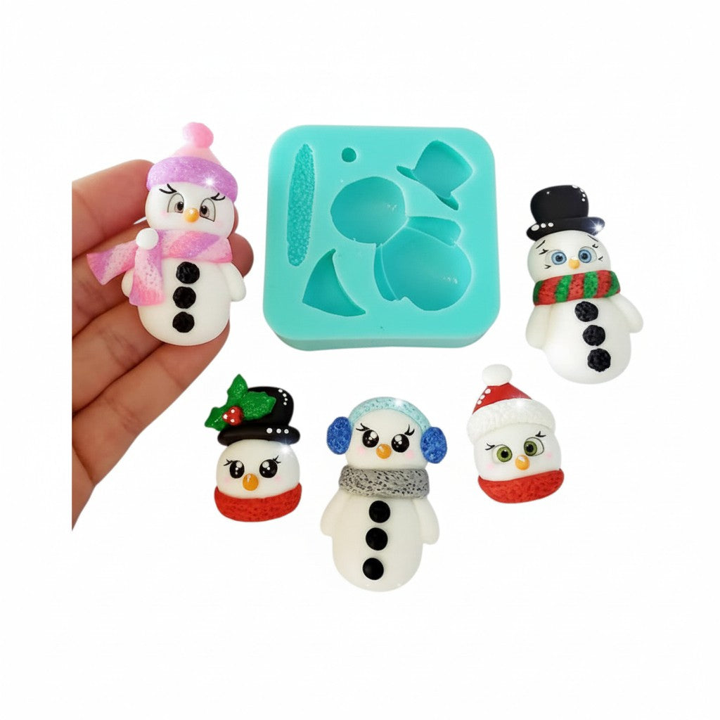 Snowman Silicone Mold for Fondant, Resin, Clay, Miniatures, Cupcake Toppers, MS073
