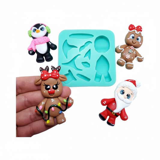Christmas Character Mold for Polymer Clay Fondant Resin Miniature Cake Decorations