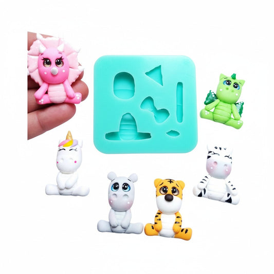 Cute Animals Full Body Silicone Mold for Crafts Baking Resin Clay MS091