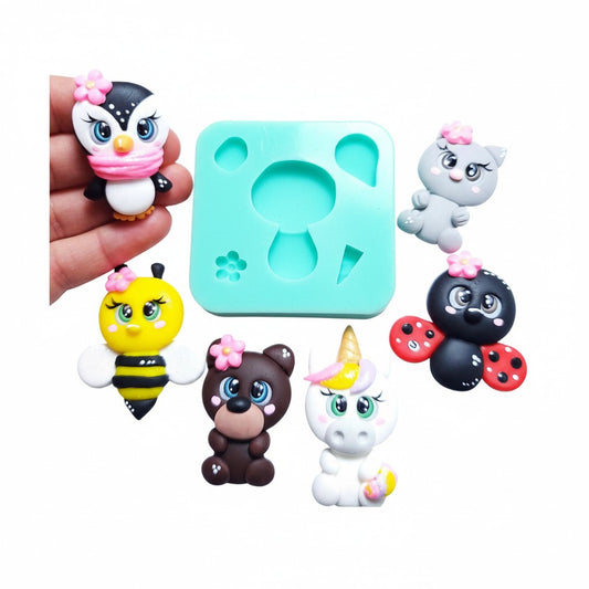 Cute Animals Full Body Multi-Project Silicone Mold for Fondant Resin Clay MS099