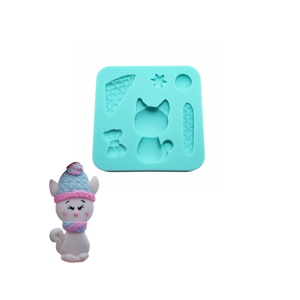 Winter Cat Silicone Mold for Fondant, Resin, Clay, Miniatures, Jewelry Making