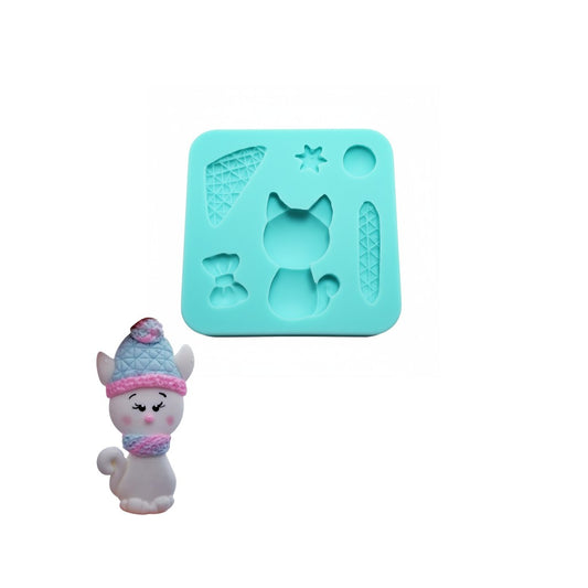 Winter Cat Silicone Mold for Fondant, Resin, Clay, Miniatures, Jewelry Making