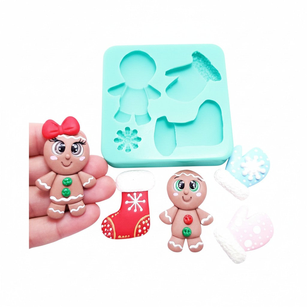 Gingerbread Christmas Silicone Mold for Fondant, Clay, Resin, Miniatures MS113