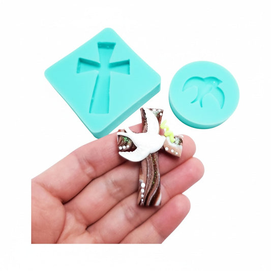Cross and Dove Silicone Mold Set for Resin Clay Fondant Miniature Crafts
