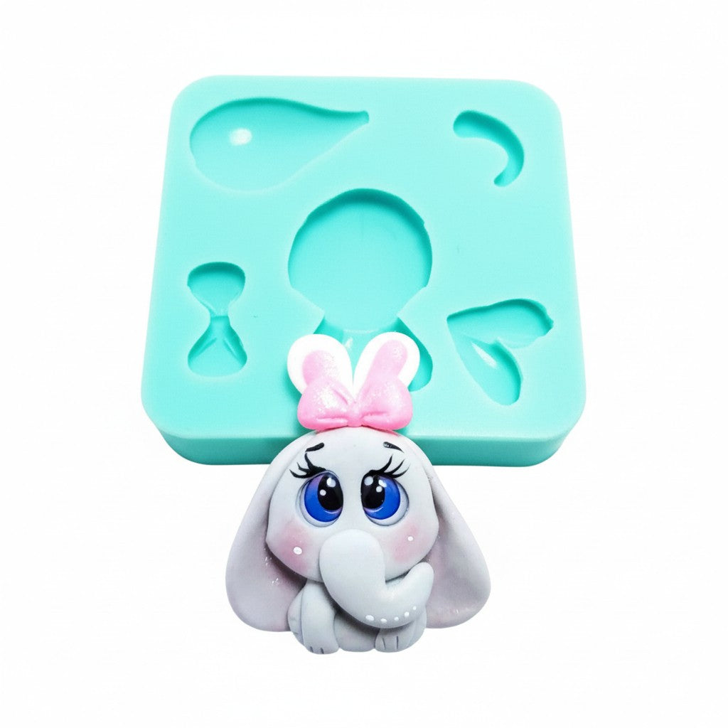Shy Baby Elephant Bunny Multi Project Silicone Mold for Crafts and Baking MS171