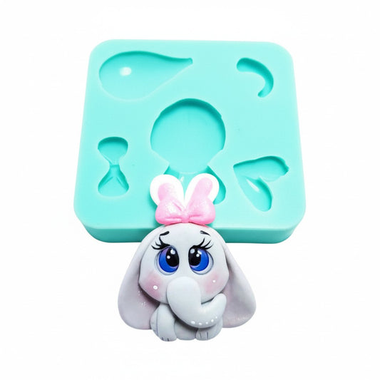 Shy Baby Elephant Bunny Multi Project Silicone Mold for Crafts and Baking MS171