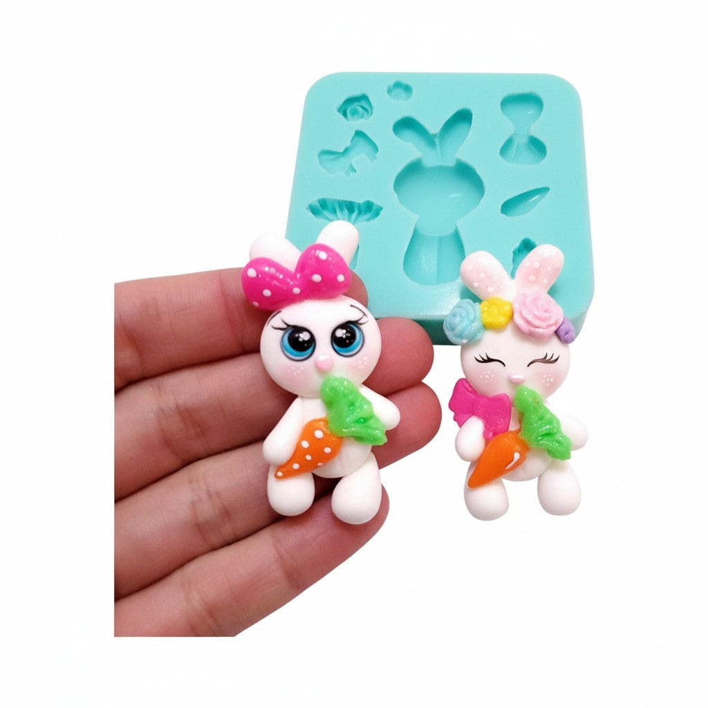 Cute Easter Bunny with Carrot Multi-Project Silicone Mold MS183 for Crafts