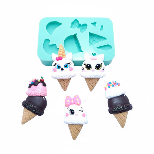 Cute Ice Cream Cone Silicone Mold for Miniatures, Fondant, Resin and Clay Crafts