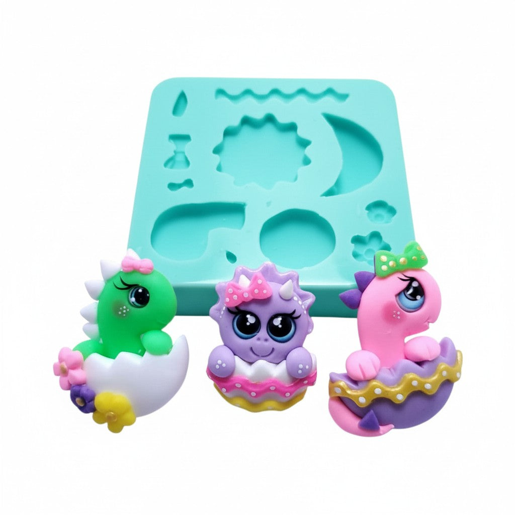 Cute Dino on Egg Easter Multi-Project Silicone Mold MS214 for Crafts & Baking