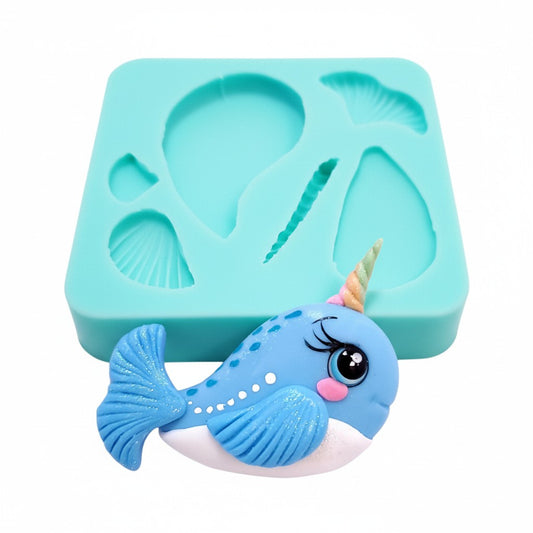 Cute Narwhal Whale Silicone Mold for Fondant, Resin, Clay & Mini Crafts