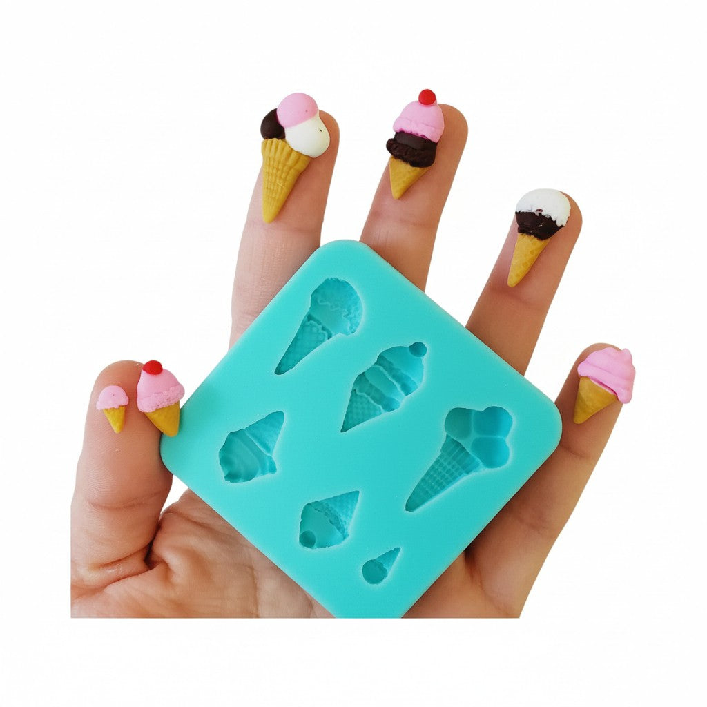 Mini Ice Cream Cone Silicone Mold for Polymer Clay, Resin, Fondant & Miniatures | Multi-Project Mold for Jewelry, Cake & Cupcake Decorations