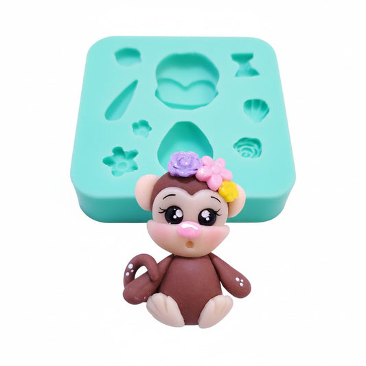 Cute Monkey Silicone Mold for Fondant, Resin, Clay, and Miniature Crafts